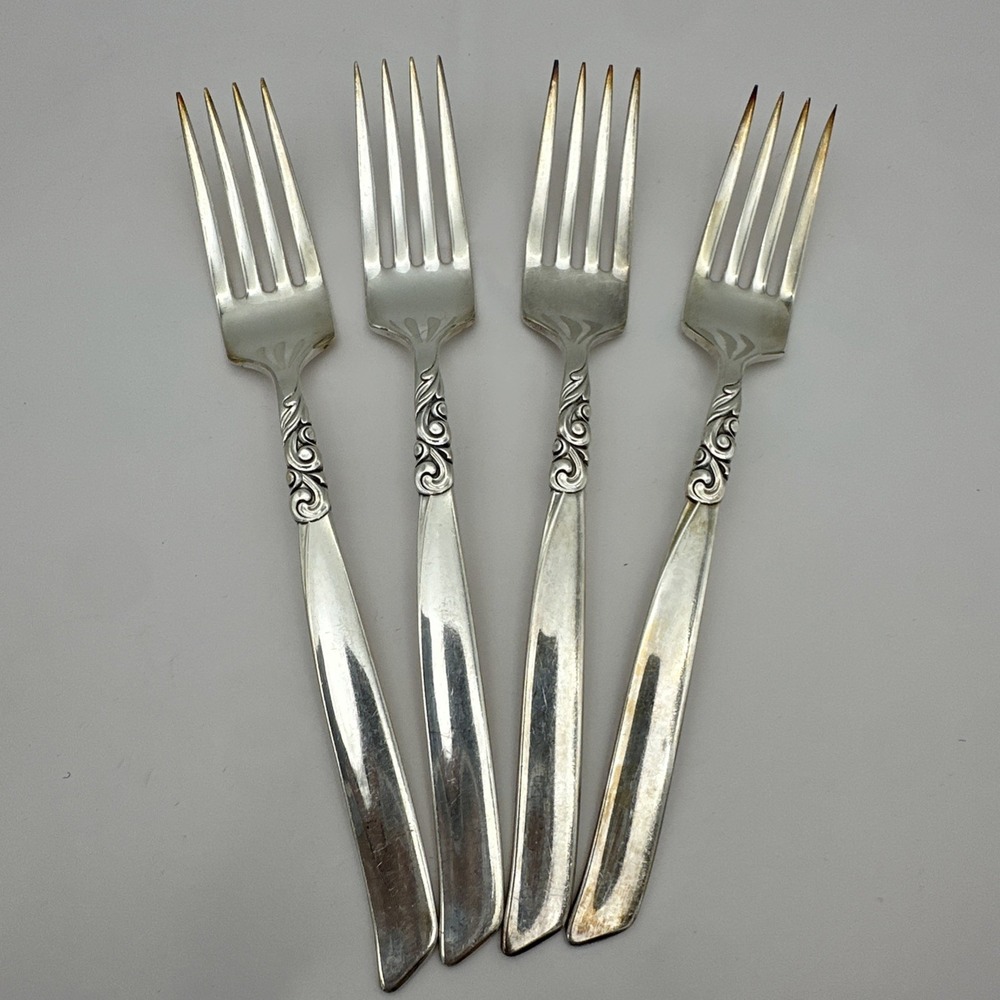 Set of 4 Vintage Oneida Community South Seas Silverplate Forks 7 3/8" MCM